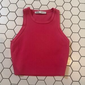 Zara Hot Pink Ribbed Cropped Tank